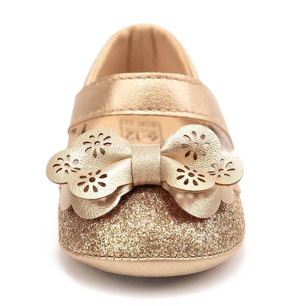 0-18M Cute Newborn Golden Baby Shoes Non-Slip Soft Sole Glittered Sequins Prewalkers PU Leather Bowknot Princess Walking Shoes