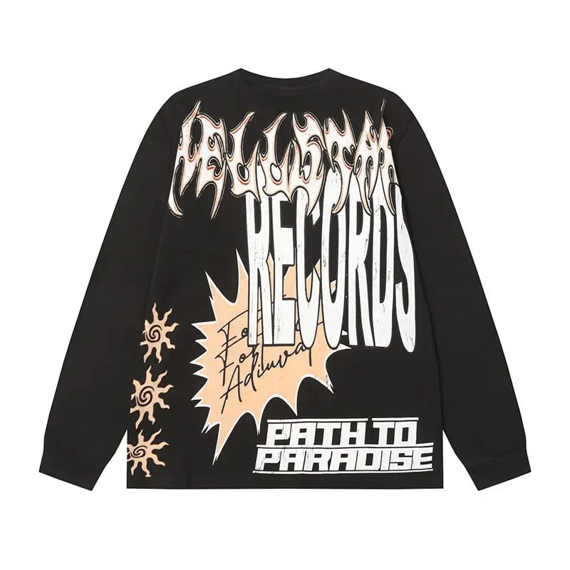 Hellstar High Street Streetwear Dark Rose Print Loose Minimalist Versatile Long Sleeve T-Shirt Unisex Men Women Casual
