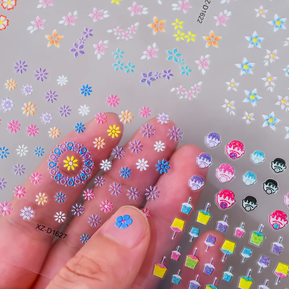 30sheets Cute Floret Self Adhesive Nail Stickers Jelly Colorful Bow, Flowers Clover Nail Art Slider DIY Child Kawaii Nail Decor