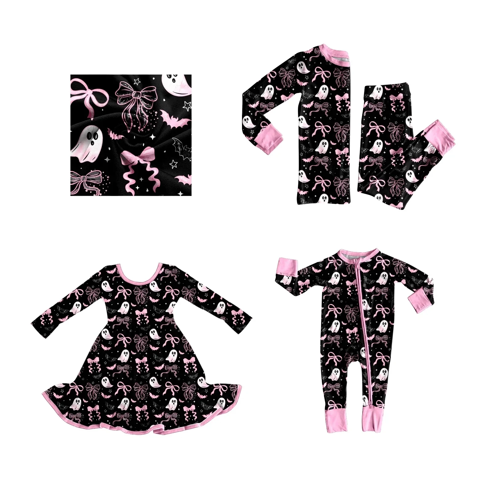 

Wholesale Thanksgiving Pumpkin Long Sleeves Children Pajamas Baby Romper Clothes Girls Dress Boo Ghost Print Halloween Outfits