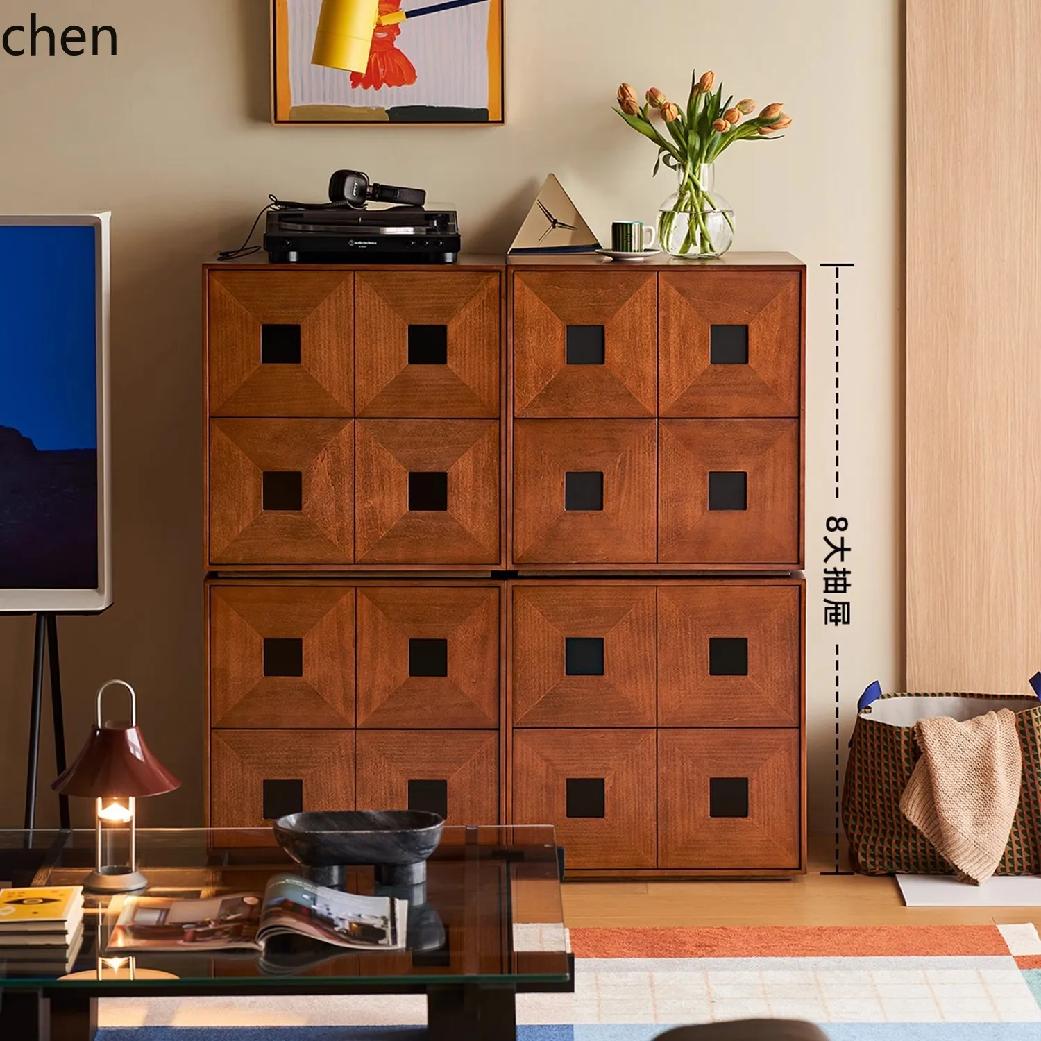 

ZML combination cabinet solid wood retro home living room side cabinet bedroom chest cabinet