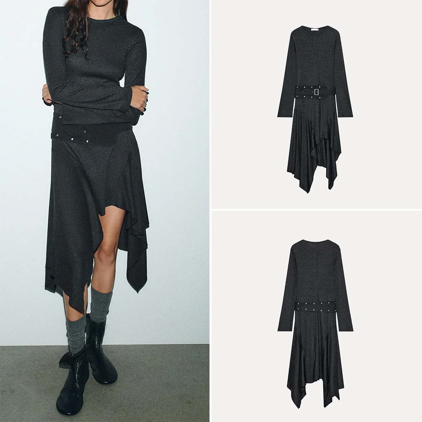 Ele Asymmetric Midi Dr Z Faion Commute Sle Long Sve Slim Fit Dr pour un usage quotidien pour femme