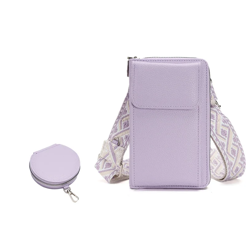 

Versatile Wide Shoulder Strap Women Cellphone Bag Fashion Commuting Two-piece Shoulder Crossbody Bag Solid Color Mini Purse
