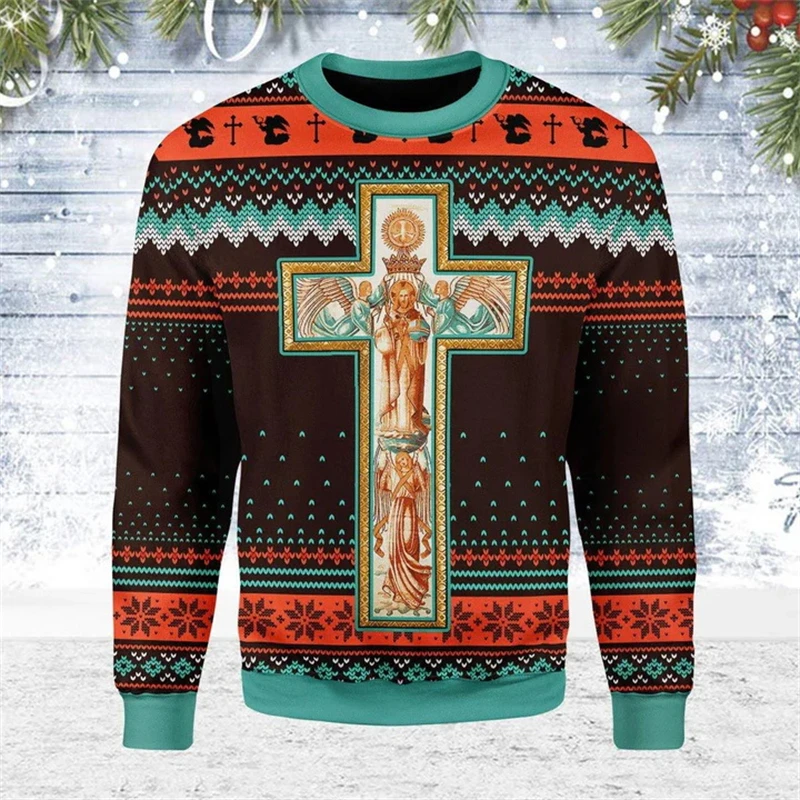 Ugly Christmas Sweatshirt Men Women 3d Print The Orthodox Eastern Cross Graphic Pullover New Classics Men Autumn Daily Clothing