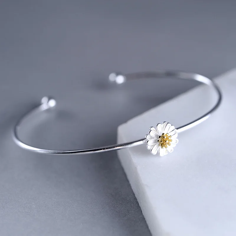 

Buyee 925 Sterling Silver Female Simple Bangles Elegant Flower Open Bangles for Women Fashion Party Fine Jewelry Circle