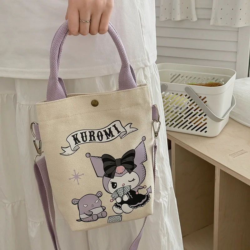 Girl Sanrio Mini Crossbody Canvas Bag Cute Kuromi Handbag