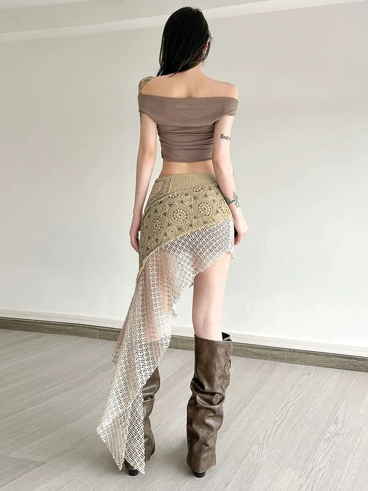 ボヘミアンヴィンテージスタイルニットスカート女性の夏の新しい外観不規則な中空アウト女性のスカート女性服 SL046