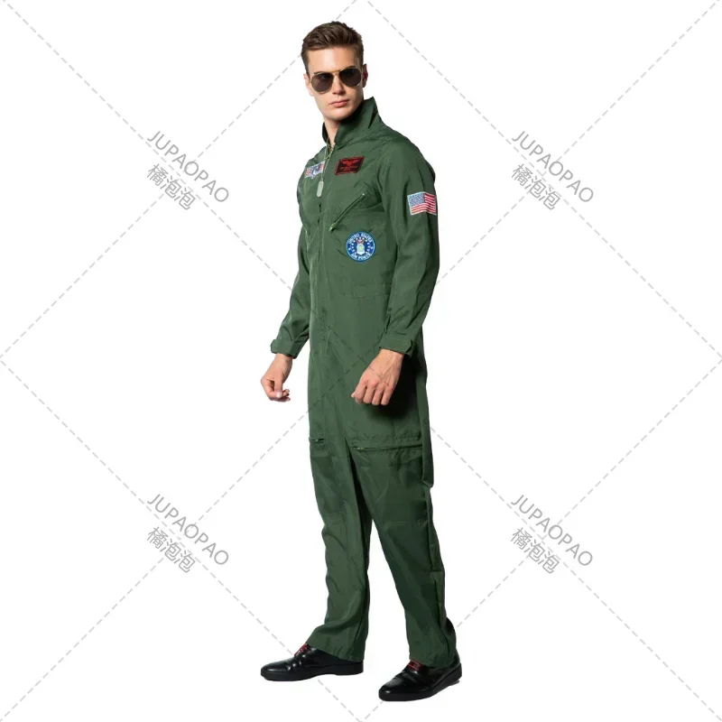Top Gun Movie Cosplay American Airforce Uniform Halloween Costumes for Men Adult Army Green Military Pilot Jumpsuit  Astronaut M