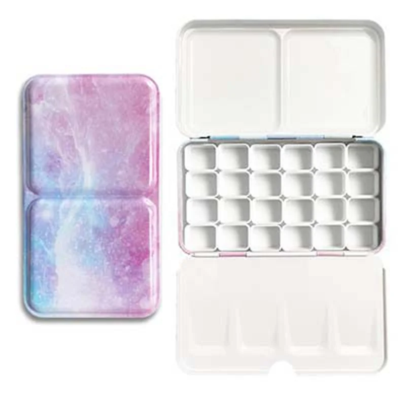 Empty Watercolor Palette Tin Color Mixing Palette Paint Storage Box Iron Paint Tray with Half/Full Pans For Painting
