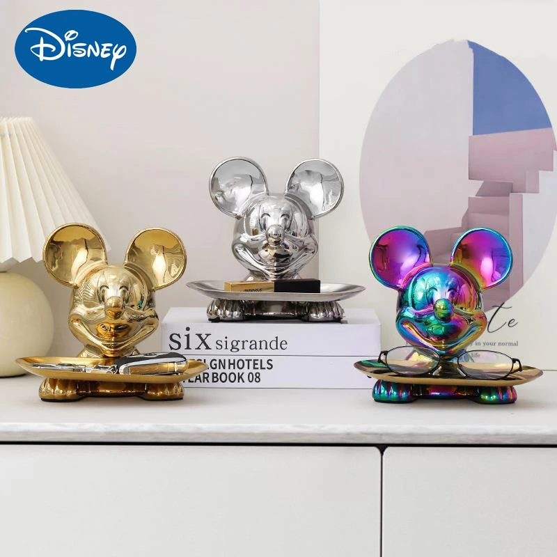 

Disney Mickey Mouse Tv Cabinet Figure Cartoon Kawaii Tray Ornaments Home Entrance Key Storage Decoration Electroplating Model