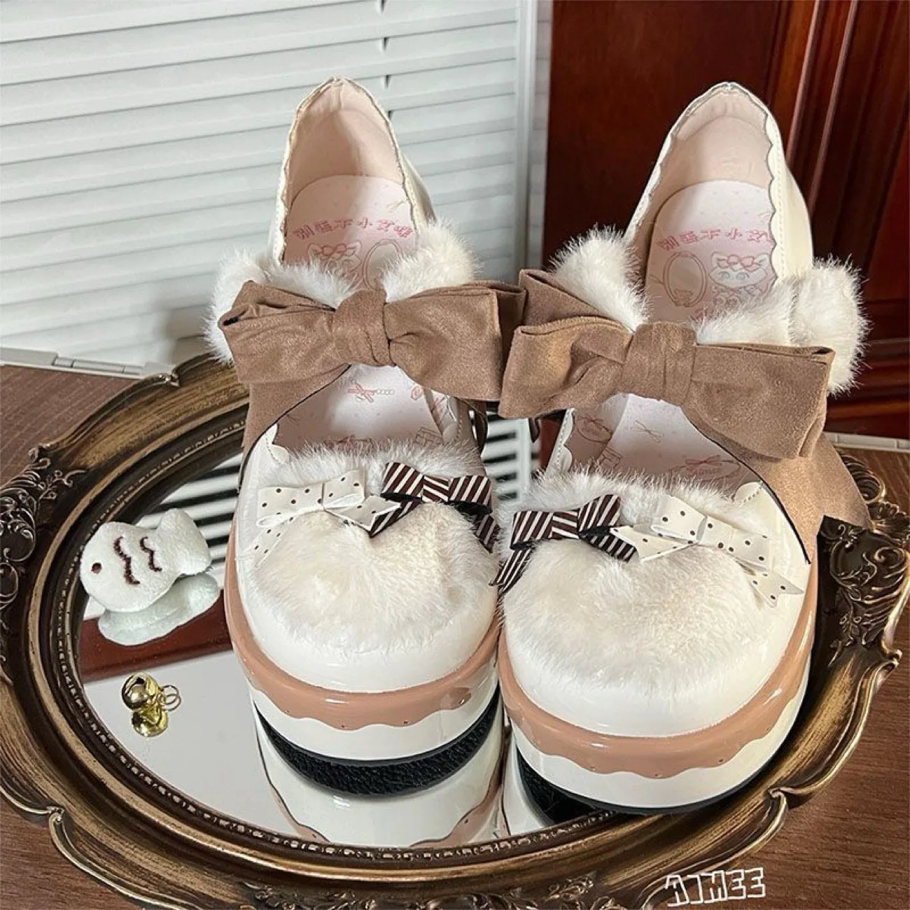 Lolita Cute Bow Shoes Japanese Sweet Girl Leather Shoes Sponge Cake Bottom Cos Lolita Girls' Tea Party Lo Shoes