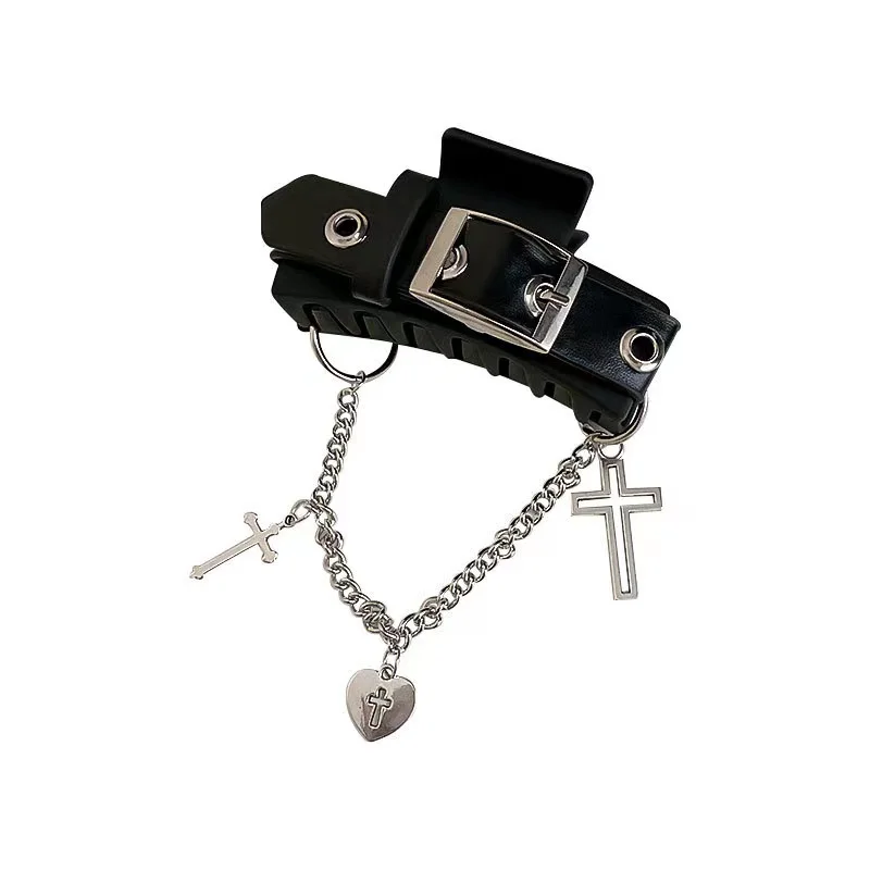 Sweet Black Croix Grip Hair Clip Belt Tassel Chain Grab Clips Trendy Cross Hair Accessories