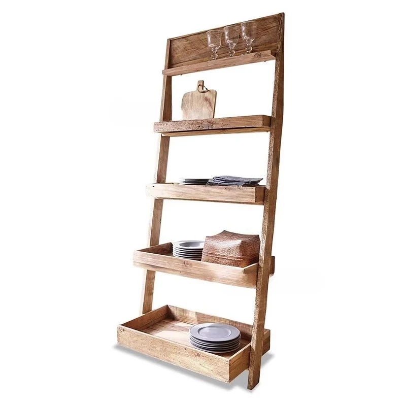 

Solid wood bookshelf, American country flower stand, Nordic simple balcony, retro wall trapezoidal floor shelf decorative rack