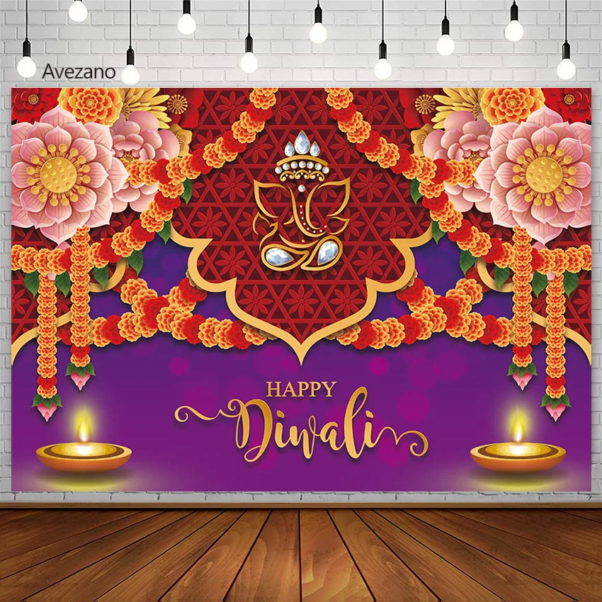 Avezano Fotografie Hintergrund glücklich Diwali Blumen Diya Lampe Kerze Hindu Festival der Lichter Party Dekor Hintergrund Fotostudio