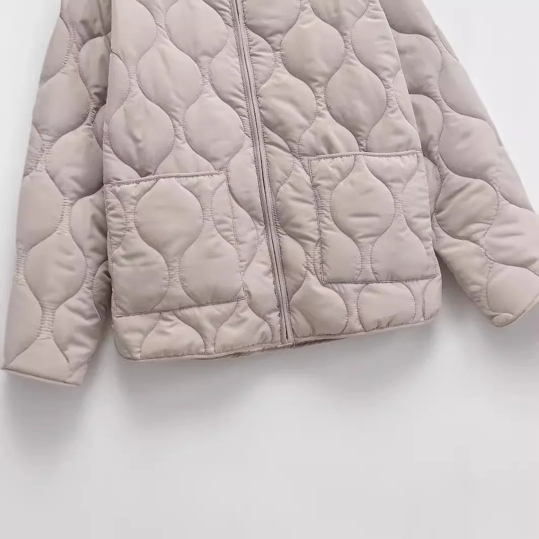 Chaqueta acolchada Retro para mujer, abrigo de manga larga con cuello redondo y cremallera, versátil, moda de otoño e invierno, 2024