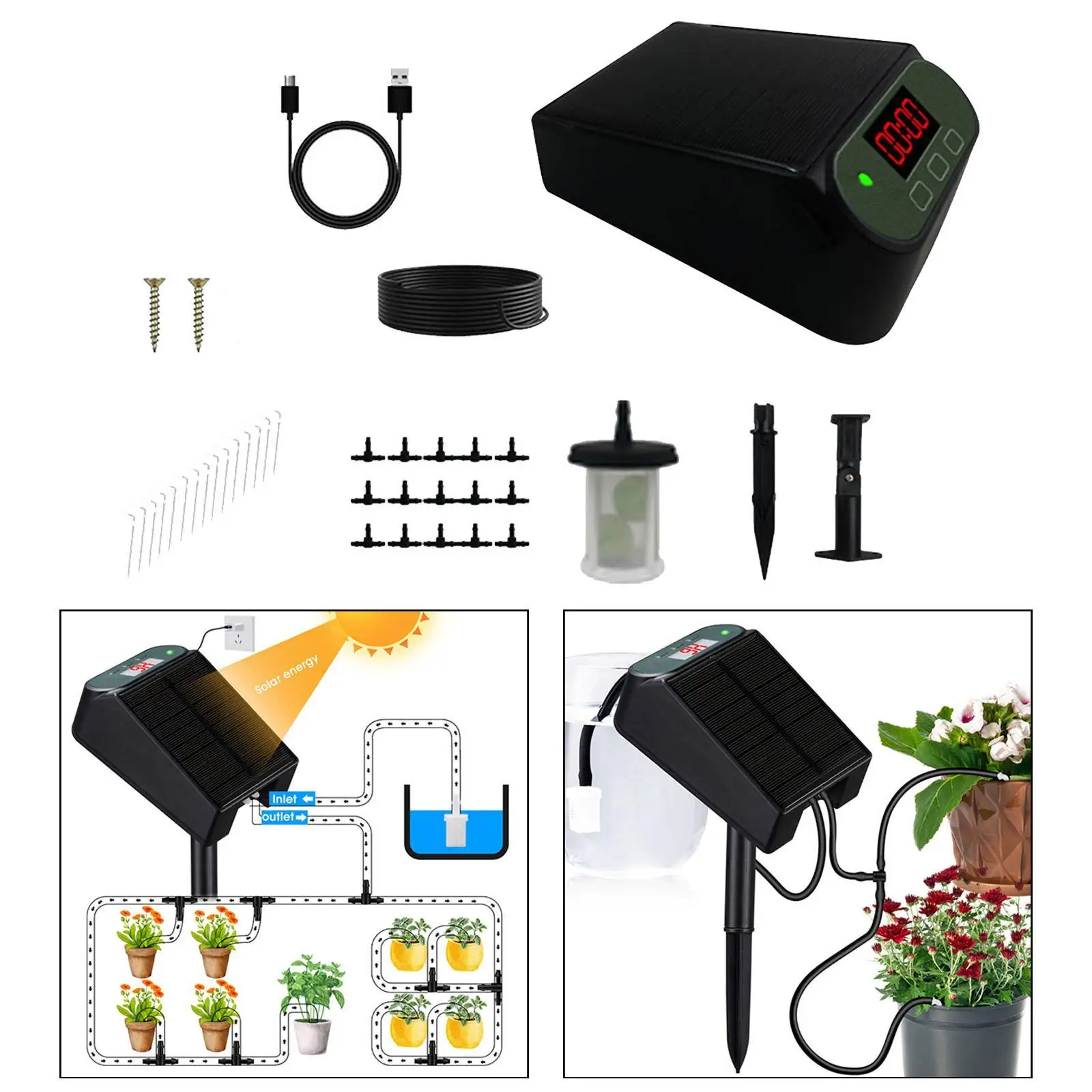 

Solar Timing Drip Irrigation Pump Kit Potted Plant Timing Lawns Easy to Use Vegetables Garden Tool Patio Plant Watering Device