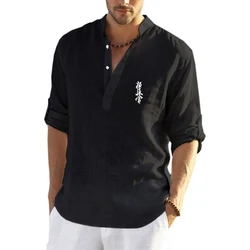 Kyokushin Karate Printing Fashion 2023 New Man's Summer Casual High Quality Cotton Linen Solid Loose Long Sleeves T Shirts Tops