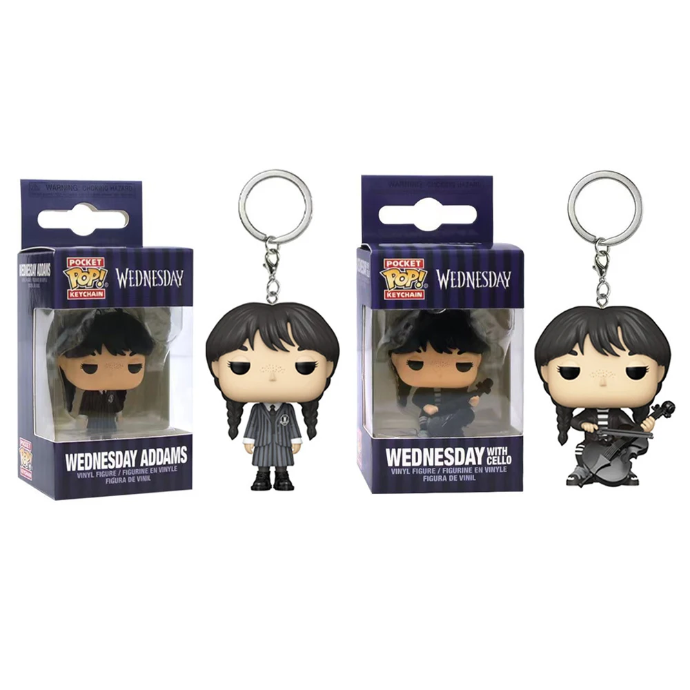 2PC Funko POP The Wednesday Addams Keychain Anime Model PVC Statue Doll Collectible Room Decoration Christmas Toy Gift