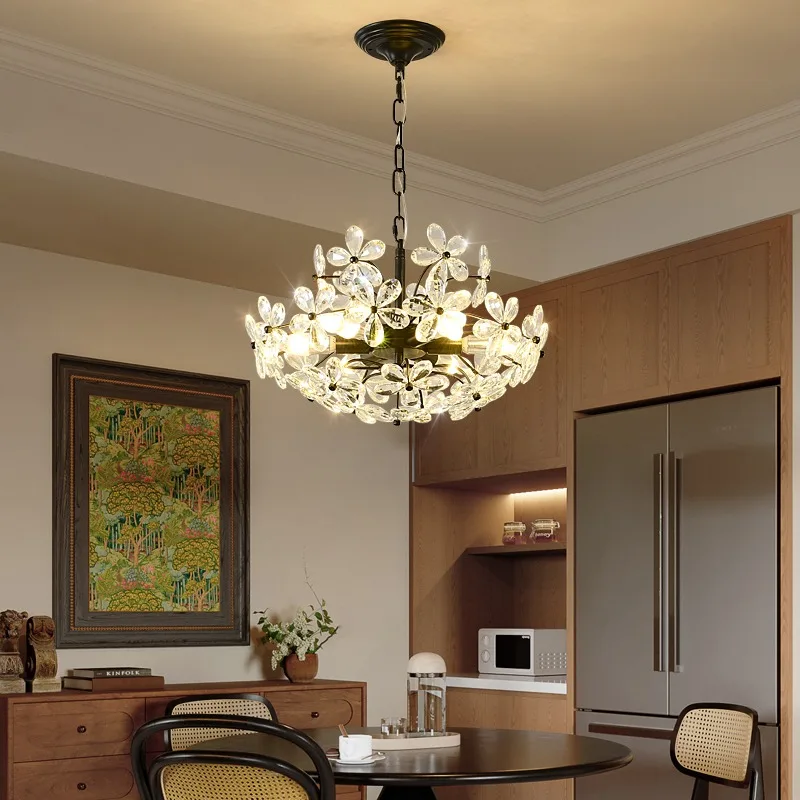 

Modern luxury crystal chandelier French living room light bar counter dining room crystal chandelier bedroom light