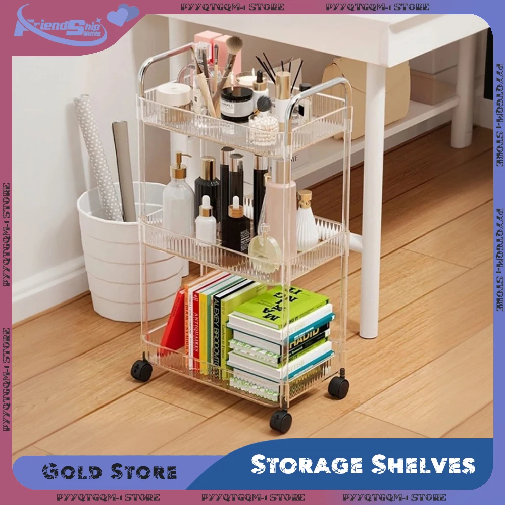 Kitchen Storage Shelves Acrylic Trolley with Wheel Storage Rack Multilayer Transparent Bathroom Organizer Home Organizer