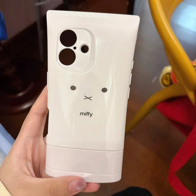 Miffy – coque de téléphone pour IPhone16ProMax15/13, Design d'inspiration cosmétique, couverture fine antichoc avec dessin animé mignon, cadeau minimaliste et tendance