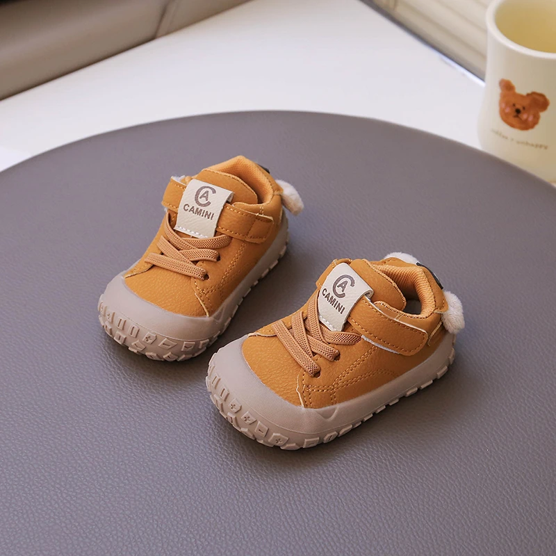 Baby Cute Fuzzy‑Ear Decor Sneakers Anti‑Collision Toe Magic Tape Soft Sole Toddler Walking Shoes