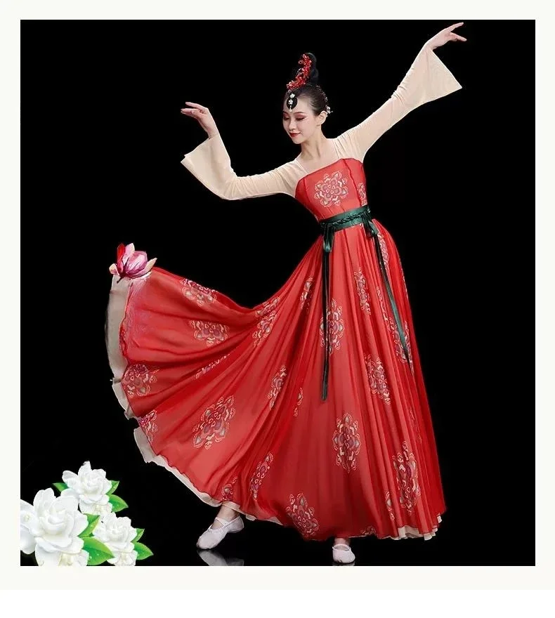 

Classical Dancing Dress Women's Gauze Clothes Chinese Style Costume National Exercise Clothing Large Swing Skirt Dancing Dress