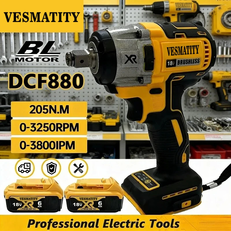 Vesmatity DCF880 Electric Impact Driver Drill Speed Brushless motor Electric Screwdriver For Power Tools （bare machine）