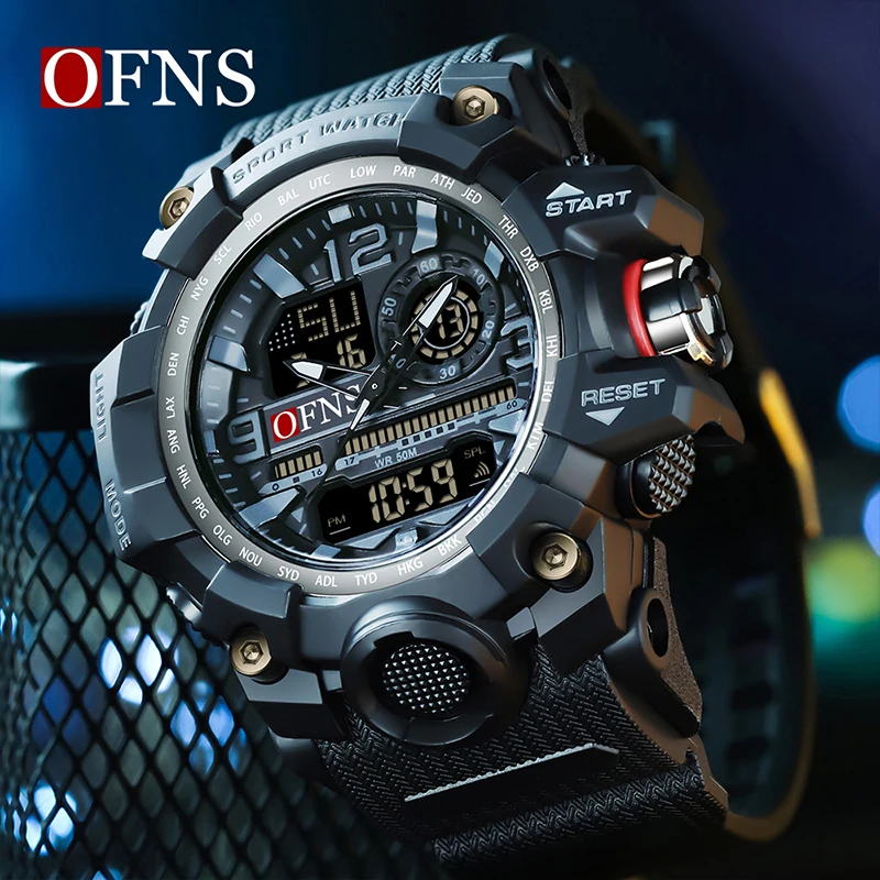 OFNS Luxury G Style Men\'s Watches 50M Waterproof Multifunctional Sports Military Quartz Watch For Male LED Digital Wristwatch