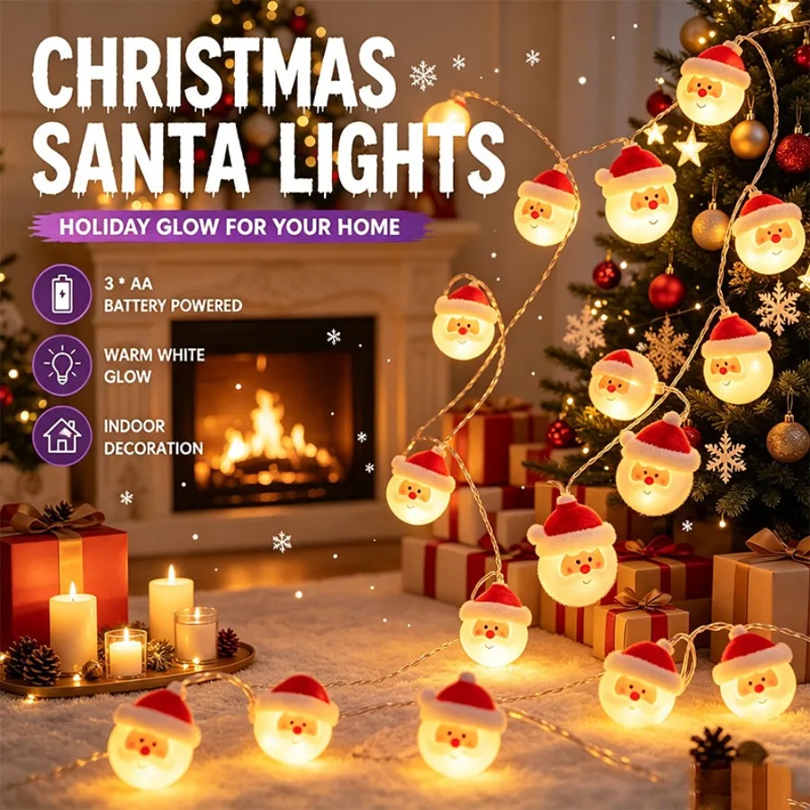 Santa Claus Christmas String Lights Battery Operated, 10/20/40 LED Warm White Fairy Lights, 1.5M/3M/6M Decorative Garland