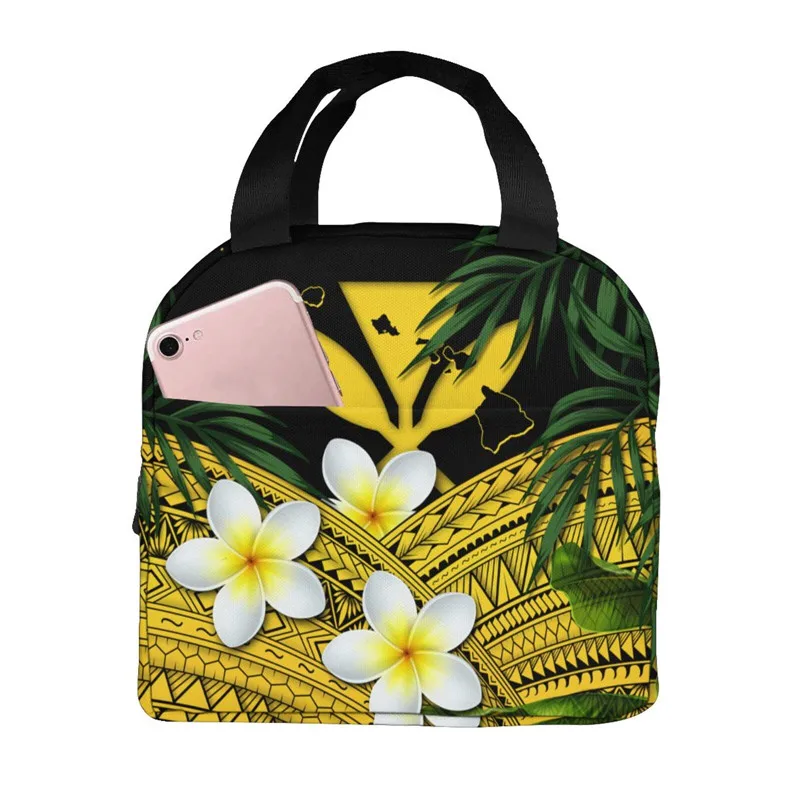 

WHEREISART Lunch Boxes For Children's Food Golden Polynesian Plumeria Floral Pattern Office Thermal Food Door Bag Dropshipping