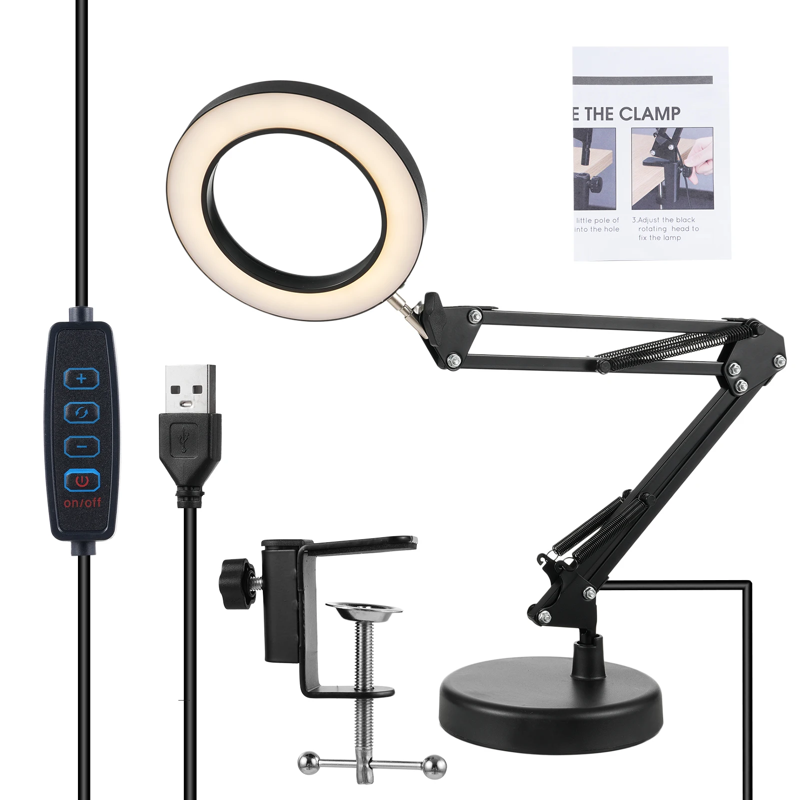 10X Magnifying Glass with Lamp 2-in-1 Desk Lamp and Clamp Adjustable Swing Arm LED Lighted Desk Lamp for Craft Hobby Close Work