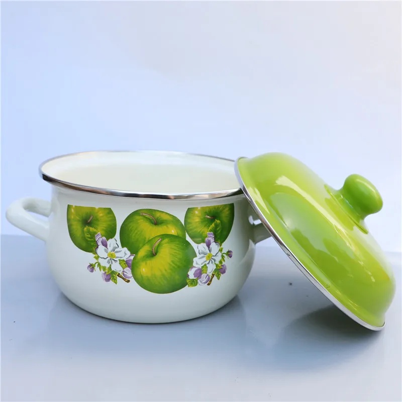

Enamel Soup Pots and Pans Double Ear Household Pots and Bowls with Lids Milk Pots and Pans Kitchen Crockpot