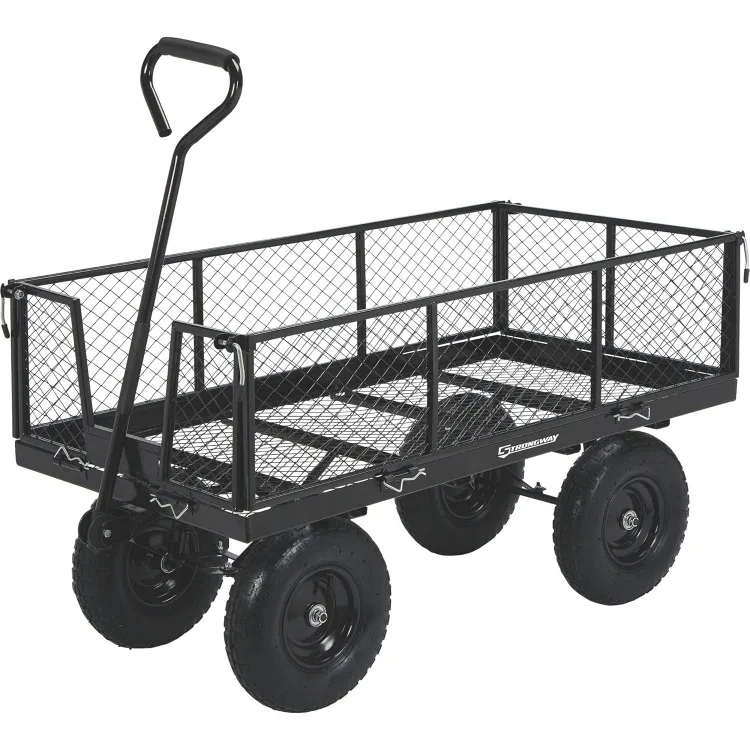 Steel Yard Cart Jumbo Garden Wagon with Removable Sides 1400-Lb. Capacity, 50in.L x 24.1in.W x 26.75in.H Black