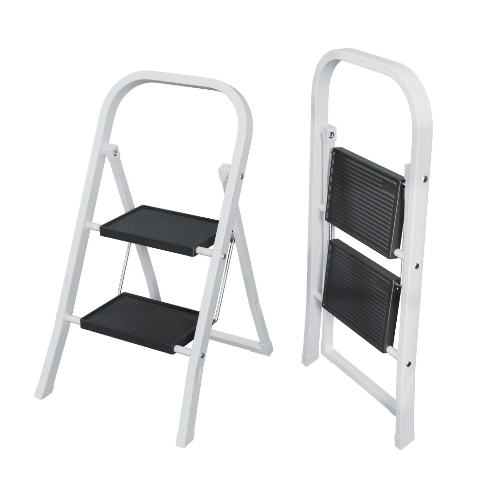 2 Step Ladder, Step Stool for Adults, Folding Step Stool with Wide Anti-Slip Pedal, Sturdy Steel Ladder