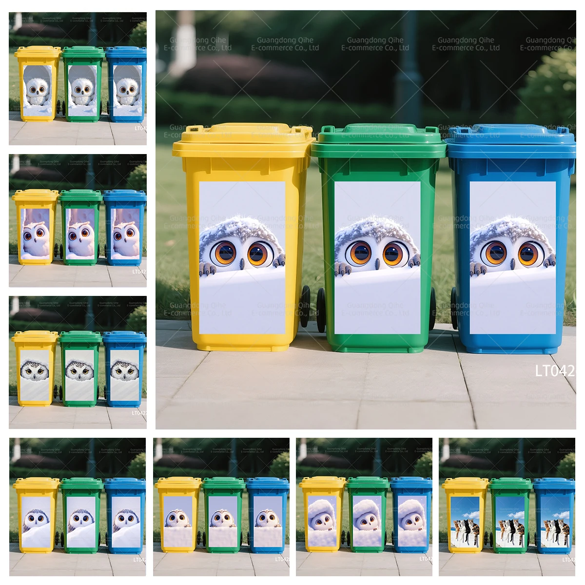

Vintage Flowers, White Baby Owls & Various Color Cats PVC Trash Bin Stickers Self-Adhesive Waterproof, for Kitchen Outdoor Use