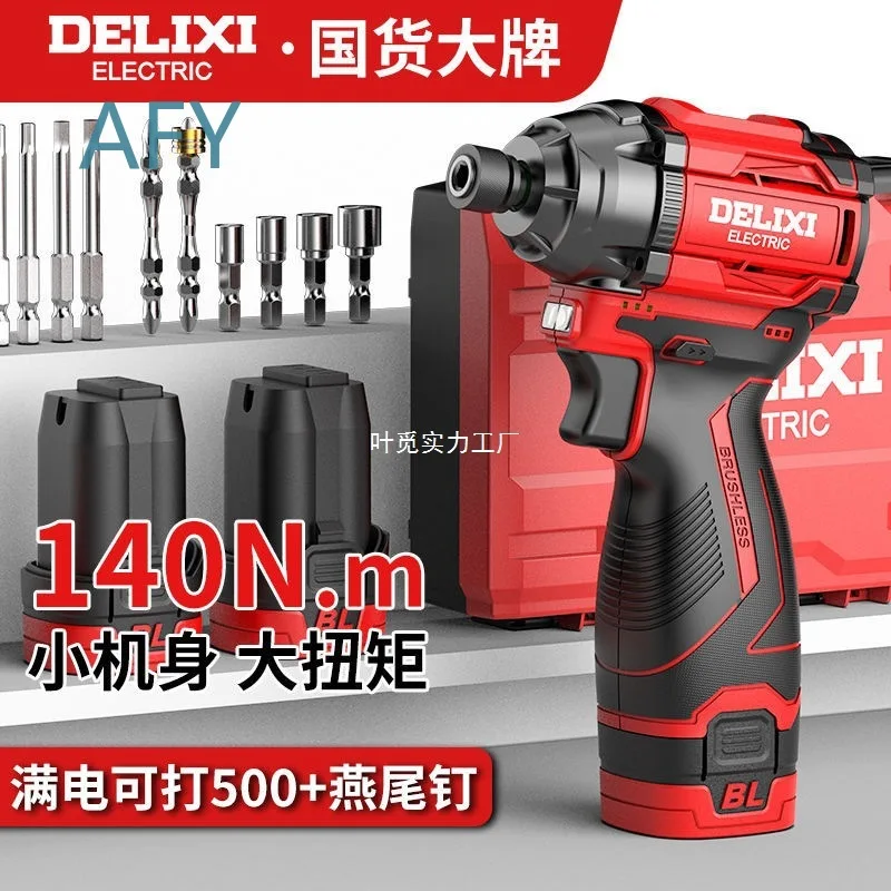 DeLixi High Power Brushless Impact Driver Cordless Drill for Home Use Electric Screwdriver Rechargeable Screwdriver for DIY