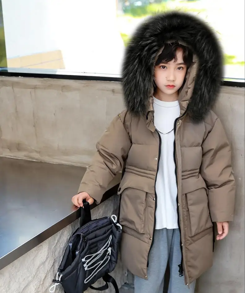 Boy Down Jacket Winter New White Duck Down Outerwear Warm Real Fur Collar Thicker Down Coats Parka 7-16 Years Wz1263