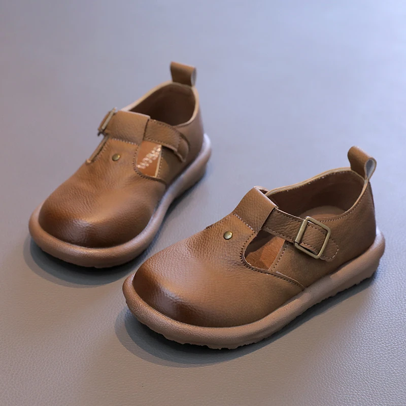 

Children T-starp Casual Leather Shoes Toddler Girls Boys Buckle Moccasin Shoes 7-12Y Kids Soft-soled Loafers Autumn Spring