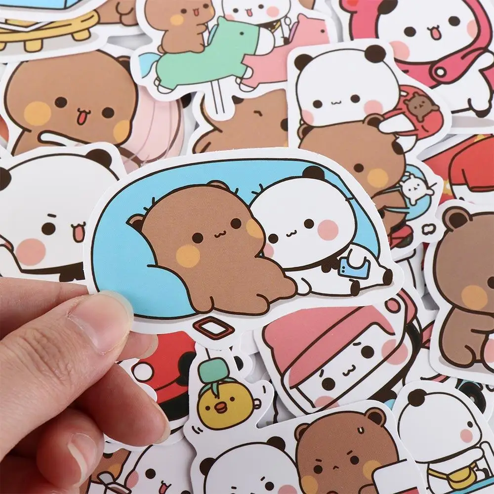 50sheets/set Panda Cute Bear and Panda Stickers PVC Bear Bubu Dudu Stickers Cartoon Waterproof Cartoon Bear and Panda Stickers