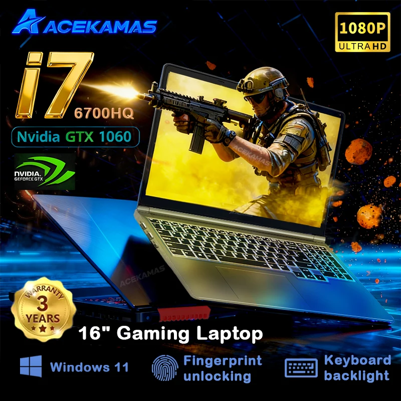 ACEKAMAS 16 "كمبيوتر محمول للألعاب إنتل كور i7-6700HQ GTX 1060 IPS ويندوز 11 أجهزة الكمبيوتر المحمولة 16 جيجابايت DDR4 1 تيرابايت SSD الكمبيوتر المحمول #1