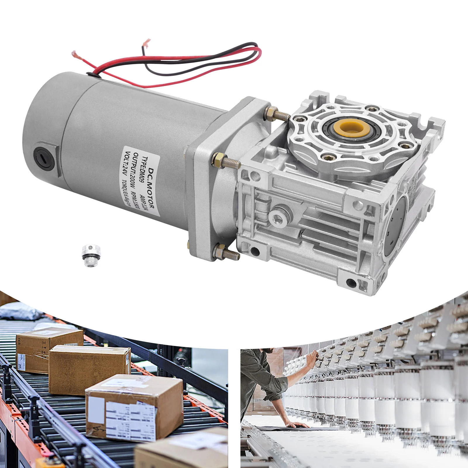 

200W RV40 DC Gear Motor 24V 1800RPM, Variable Speed High Torque Worm Gearbox Reducer Motor, Multi-functional Gear Motor