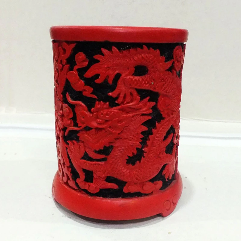 

Exquisite Chinese Traditional Technology Red Lacquerware Dragon Vase / Pen-holder