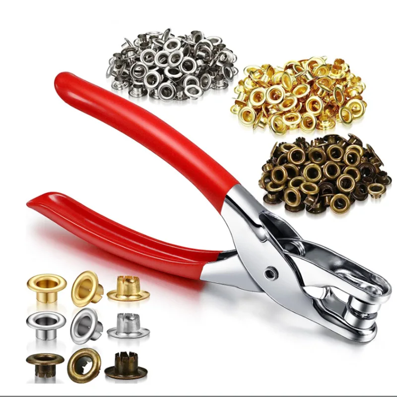 A Set  Eyelet Pliers Tool  Toothless Metal Clip Hole Including Metal Eye Patterns  Washers For Leather Belts Shoes Handicrafts