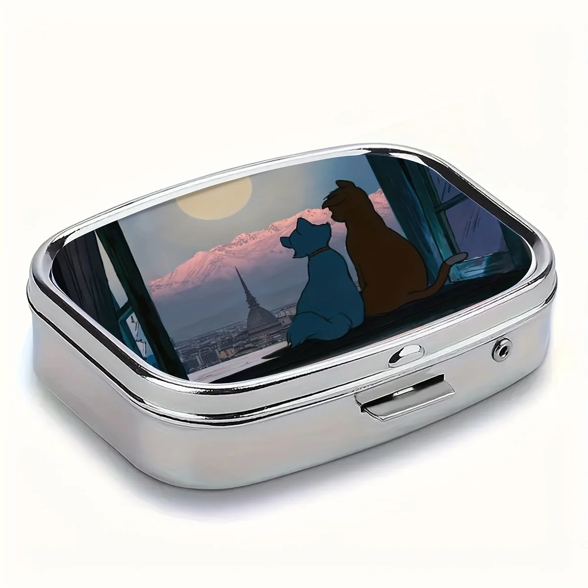 A Romantic Cat-Themed Pill Box with 2 Compartments, a Decorative Pill Organizer, Portable Rectangular Pill Box Suitable for Placing in a Purse or Handbag, Travel Vitamin Box Suitable for Both Men and Women, Ideal for Travel and Daily Use, a Perfect Gift for Seniors and Travelers