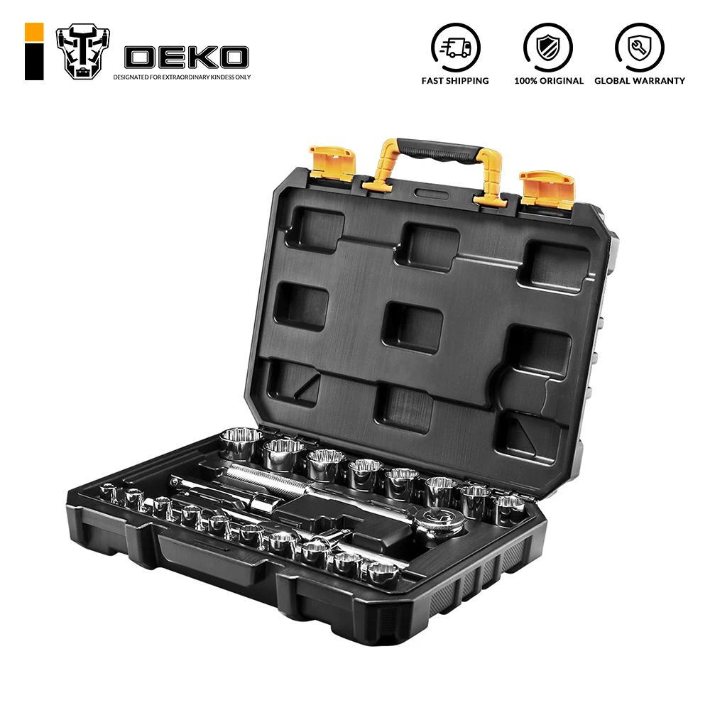 DEKO 22 Pcs Professional Car Repair Tool Set Auto Ratchet Spanner Screwdriver Socket Mechanics Tools Kit W/ Blow-Molding Box