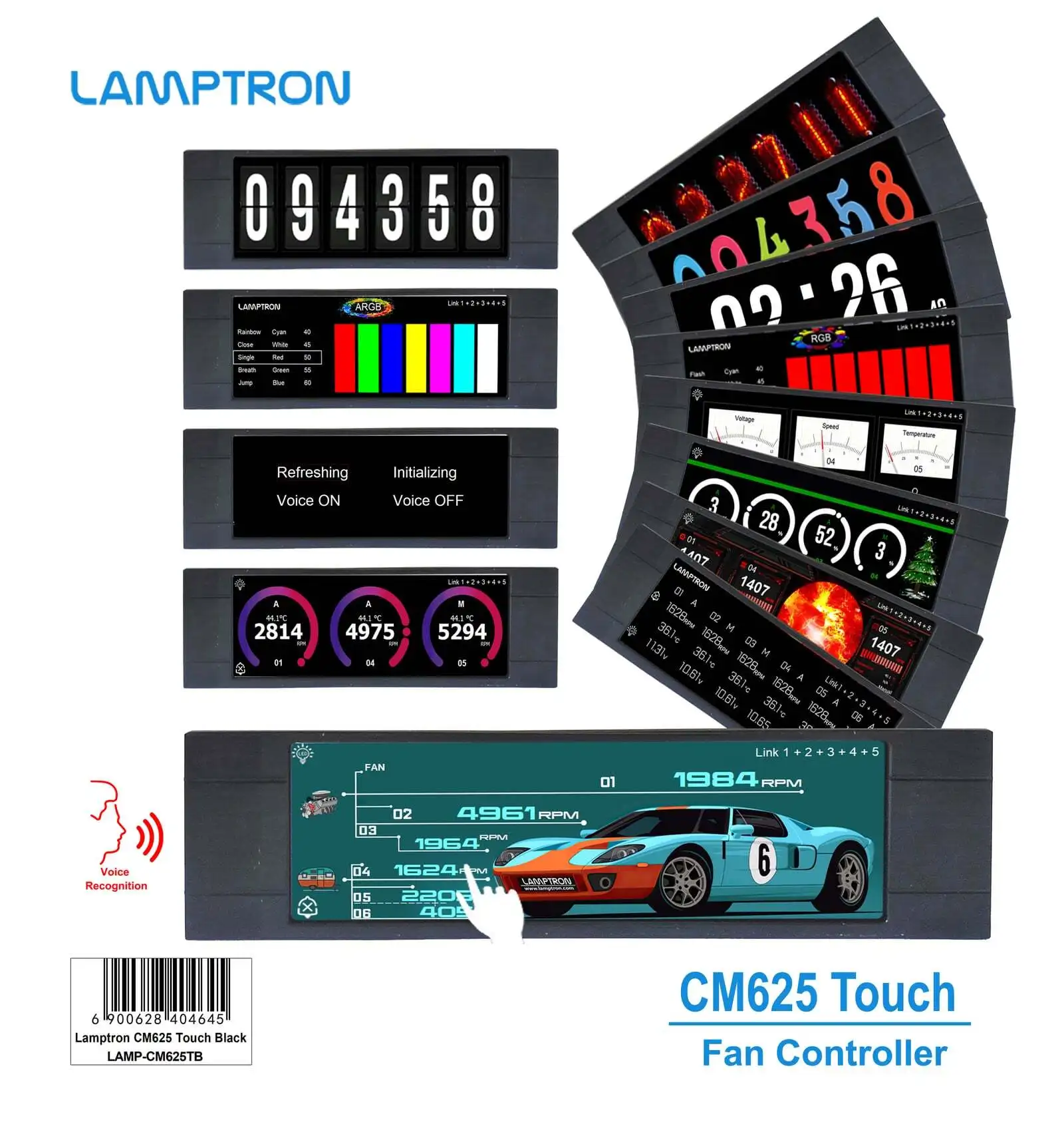 LAMPTRON Cm625 Touch Fan Controller for PC Computer CPU Case 6 Pin PWM 3 Pin 4 Pin 3 Pin Fan Support Software