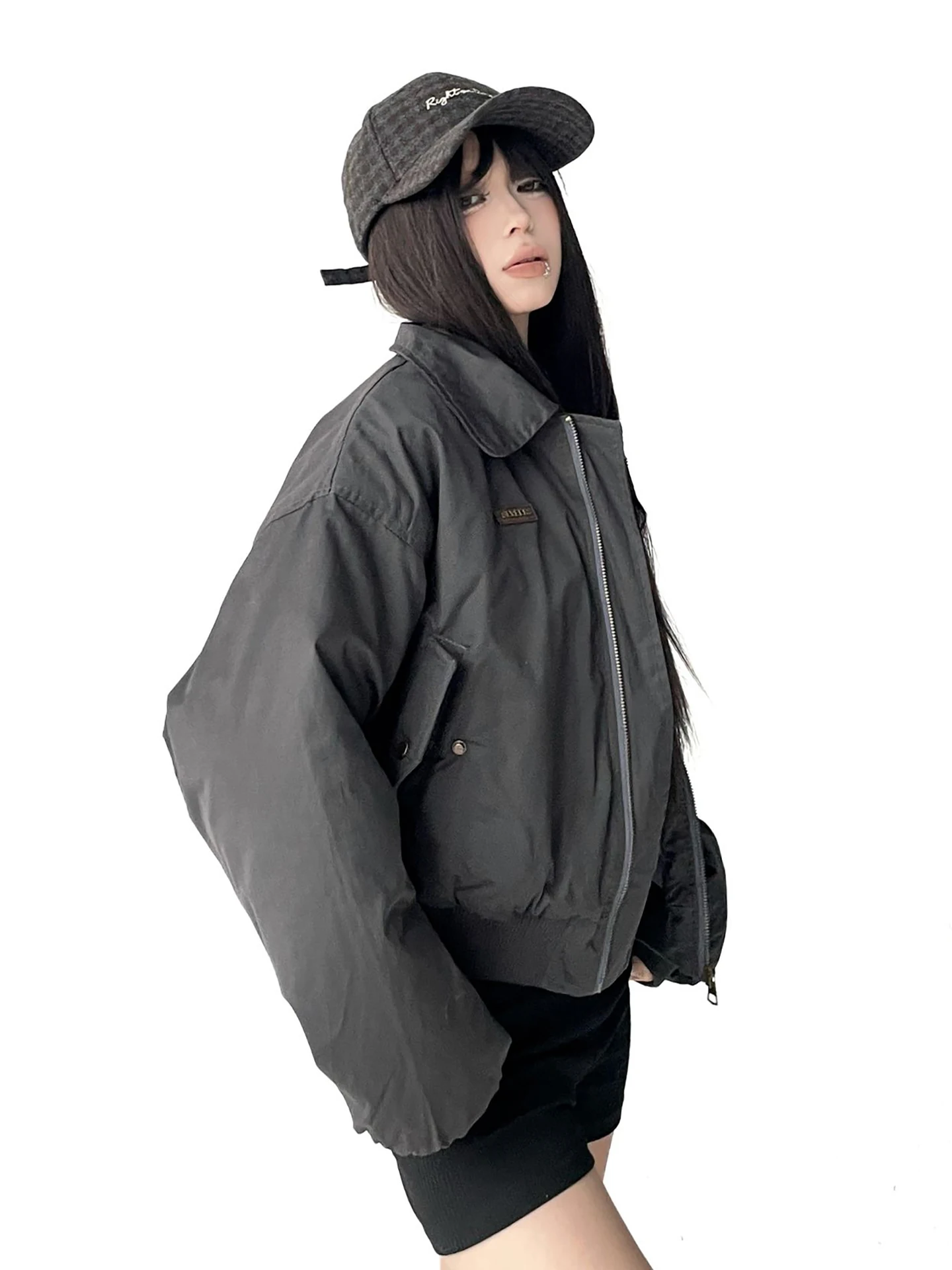 American Sle Loose Fit Thi Warmer Baumwoll-Parka-Mantel für Damen, Winter-Faion-Oberbekleidung, ort Länge, Reißverschluss