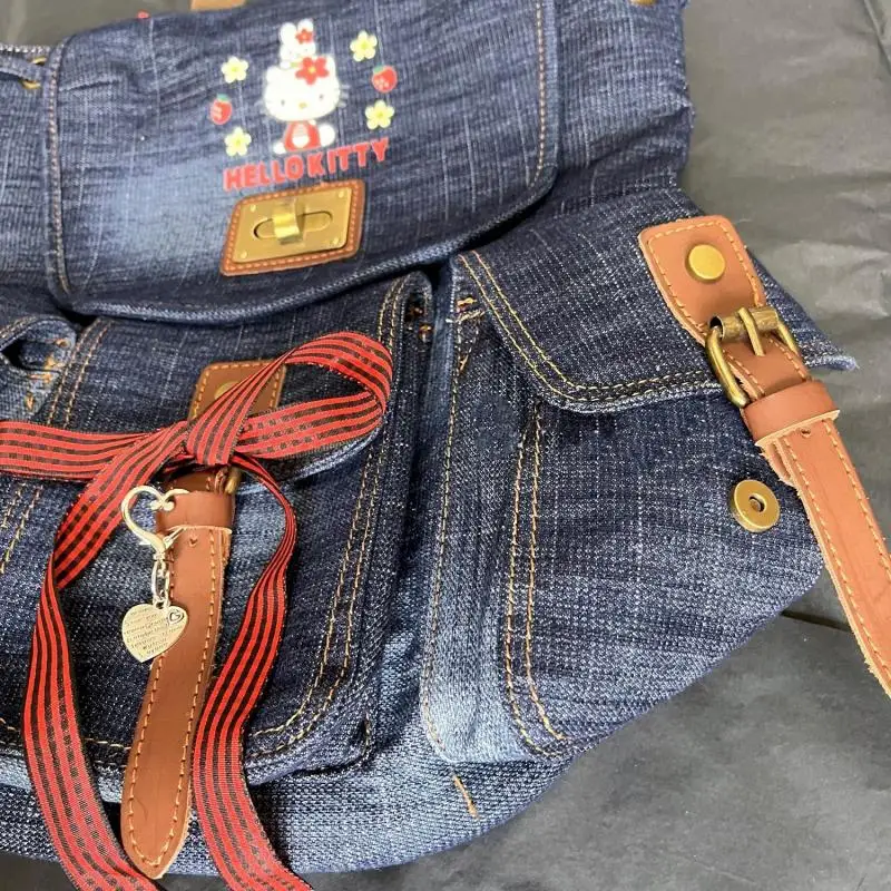 New Kawaii Hellokitty Retro Cowboy Shoulder Bag Cartoon Large Capacity Schoolbag Cute Anime Printing Backpack Bag Birthday Gift
