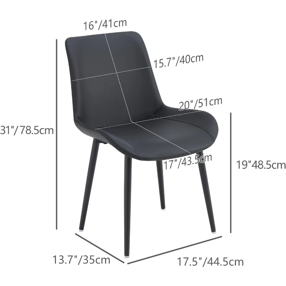 كراسي تناول الطعام باللون الأسود، كرسي مطبخ حديث منجد من الجلد الصناعي في منتصف القرن، كراسي مريحة لغرفة الطعام بإطار معدني #3